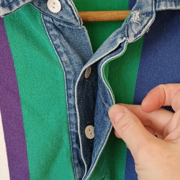 Vintage John Ashford Striped Rugby Long Sleeve Polo Multicolor Shirt - Picture 3 of 4